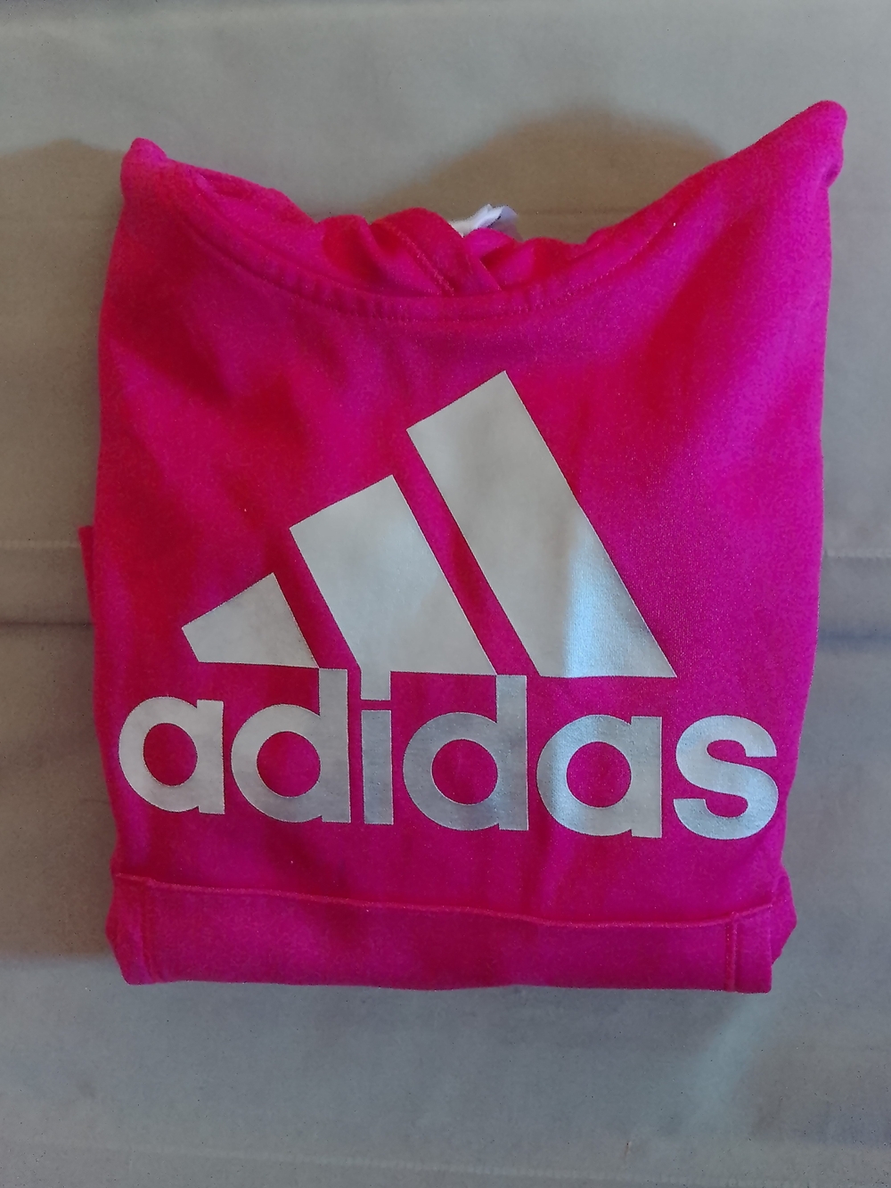 adidas Kids Pink Hoodie with Large Silver Logo